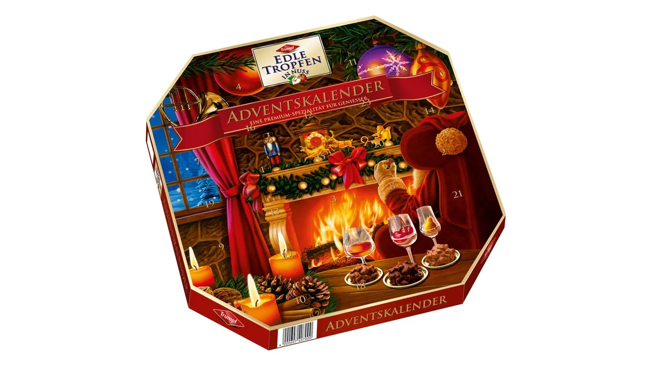 Den Edle Tropfen Adventskalender gibt es auch mit Kaminmotiv.