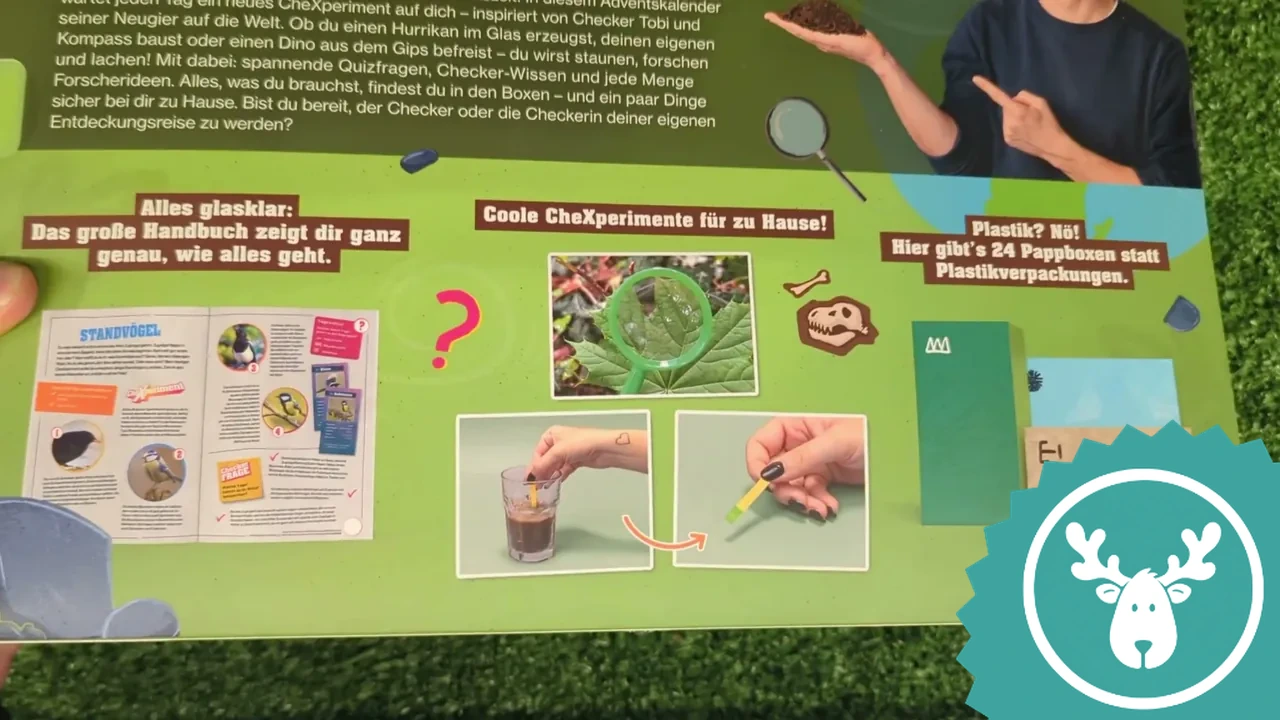 Im Detail zeigt die Verpackung Einblicke in das beiliegende Handbuch mit Anleitungen sowie spannende Alltags-Experimente.