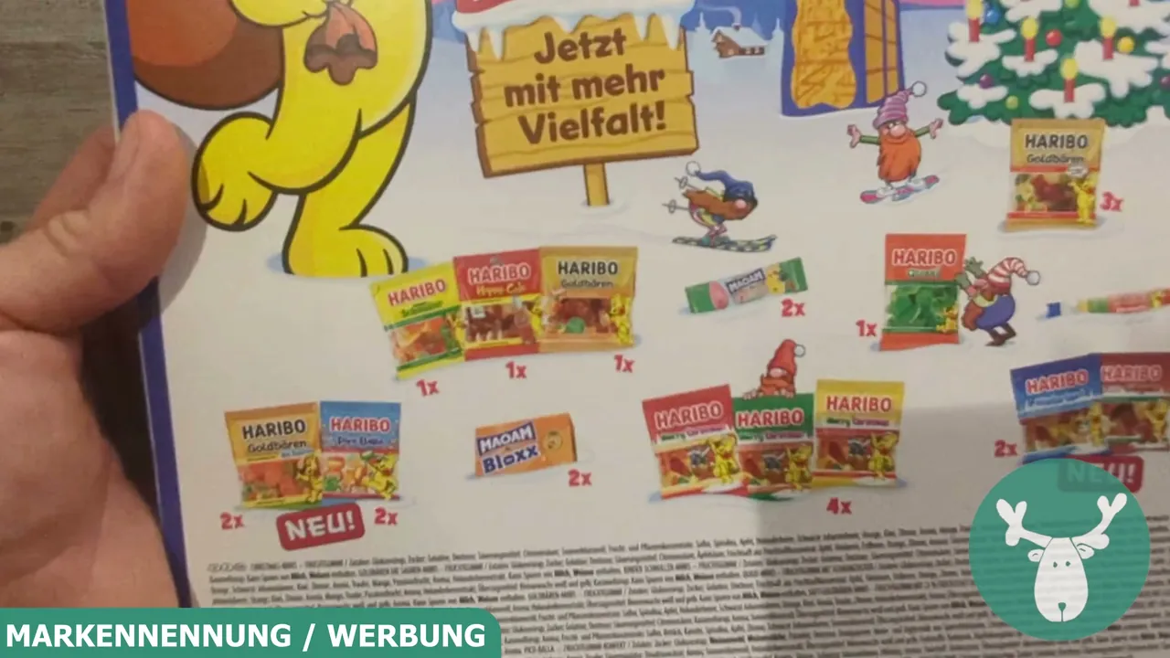 Auf der Rückseite ist die bunte Mischung aus Klassikern wie Goldbären, Maoam und Roulette abgebildet.