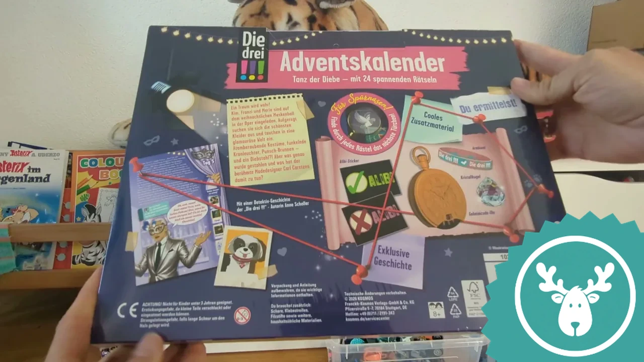 Mithilfe der Ermittler-Wand und täglichen Rätseln lässt sich der Kreis der Verdächtigen bis Heiligabend immer weiter eingrenzen.
