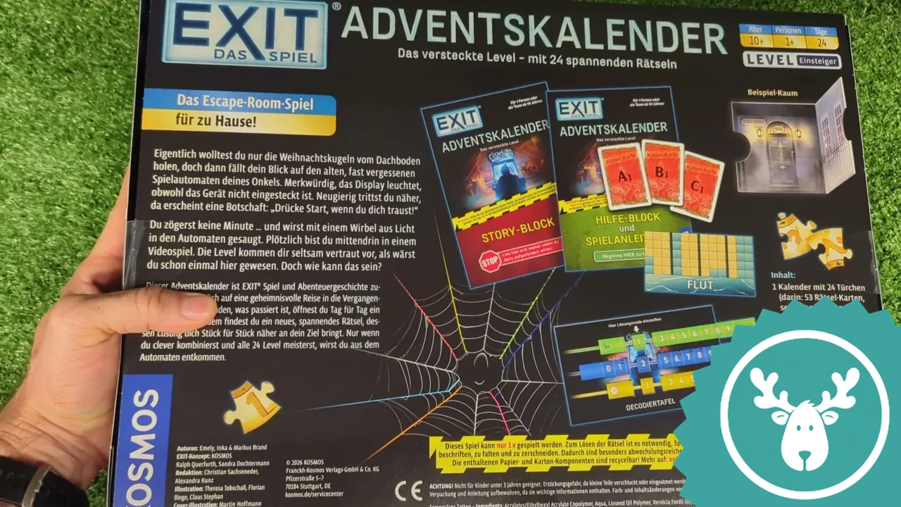 Auf der Rückseite wird erklärt, wie die täglichen Rätsel ineinandergreifen, um das große Geheimnis zu lüften.