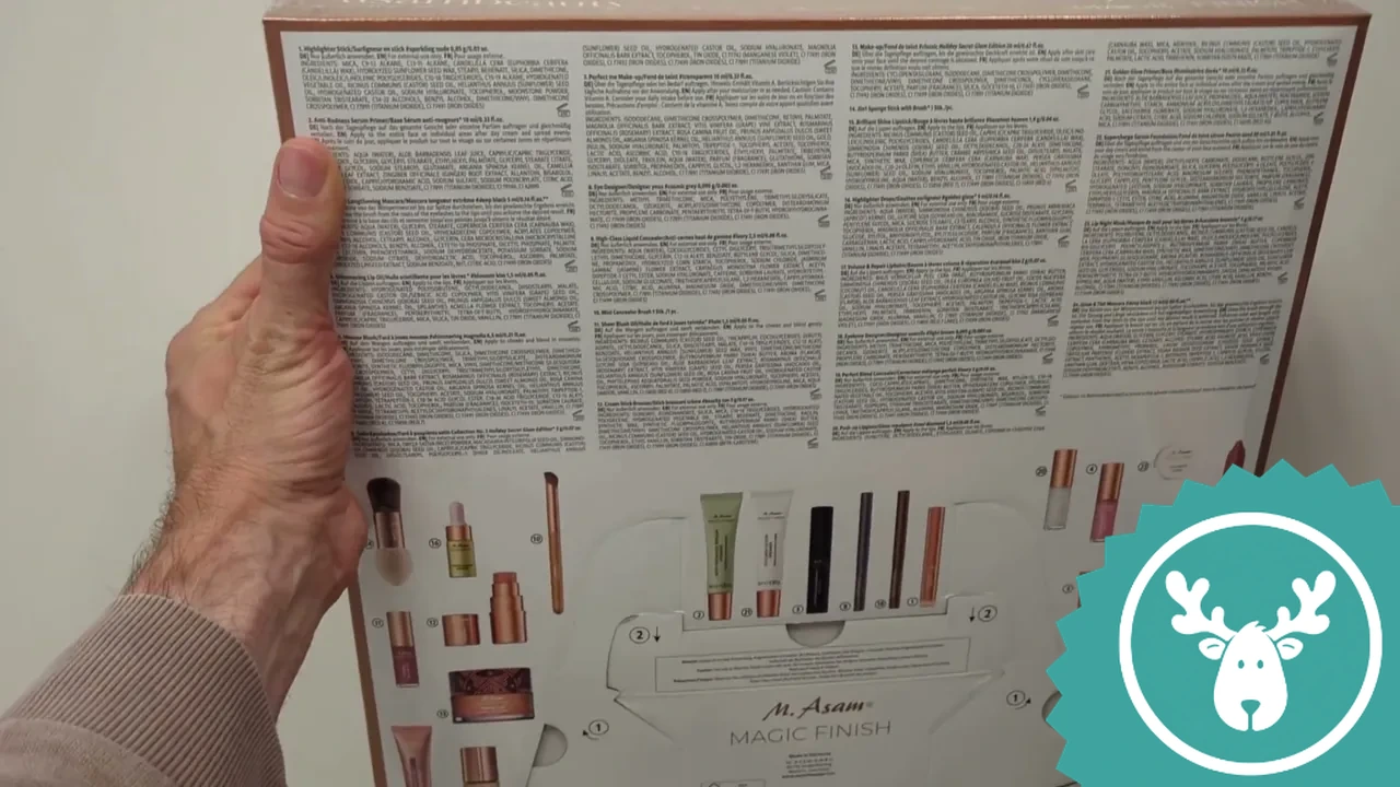 Auf der Rückseite ist eine vollständige Übersicht aller enthaltenen Beauty-Produkte sowie der Inhaltsstoffe abgedruckt.