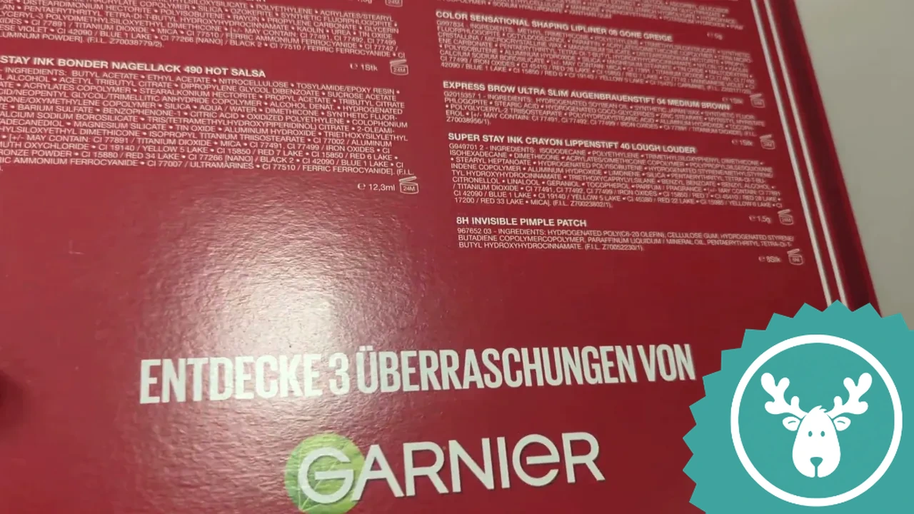 Neben beliebten Maybelline-Produkten in Originalgröße sind im Kalender auch drei Überraschungen von Garnier enthalten.