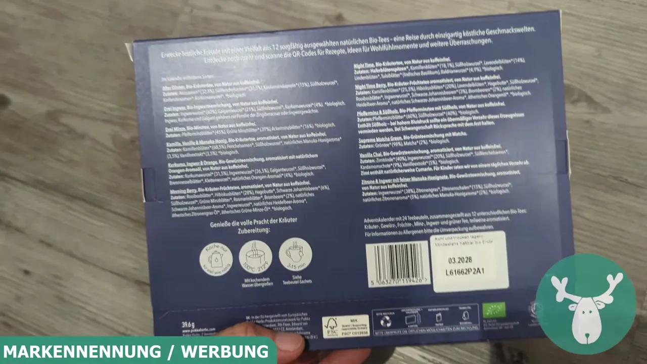 Auf der Rückseite finden sich praktische Zubereitungstipps sowie alle wichtigen Angaben zu den Bio-Tees.