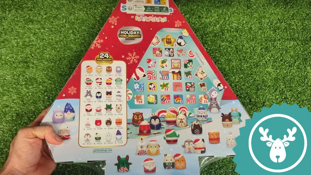 Auf der Rückseite sind die 24 nummerierten Türchen für den täglichen Countdown bis Weihnachten angeordnet.