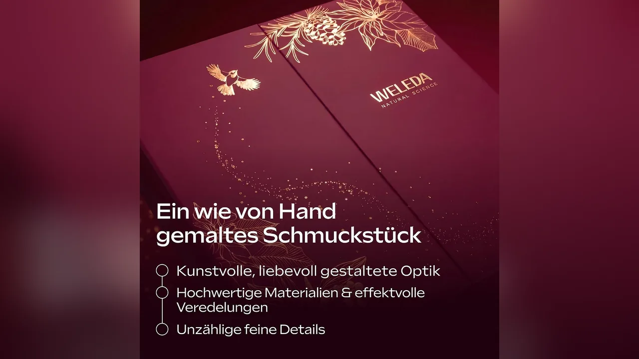 Die Verpackung hat goldene Details und wirkt wie von Hand gemalt.