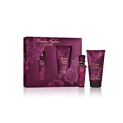 Christina Aguilera Violet Noir - Geschenk-Set 2 Stück Eau de Parfum + Duschgel. Holzig-blumiger Duft für Frauen und sinnlich