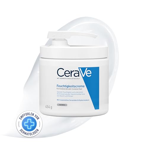 CeraVe Feuchtigkeitscreme für Körper und Gesicht, Mit Pumpspender, Creme für trockene bis sehr trockene Haut, Mit Hyaluron und 3 essenziellen Ceramiden, 1 x 454g