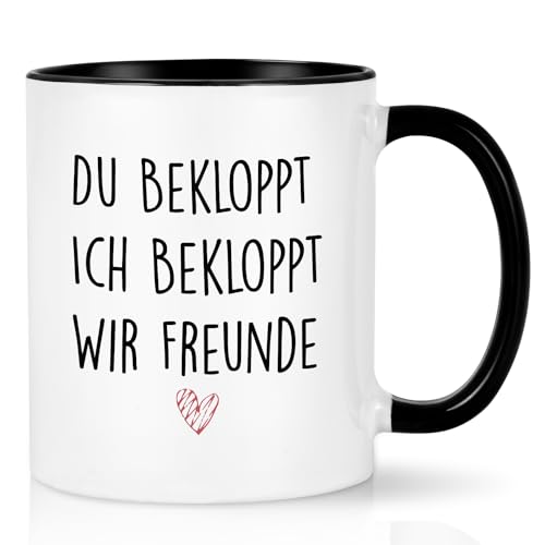 Joymaking Geschenk für Freund Freundin Kaffeetasse Lustige Geschenkidee für Besten Kumpel Geburtstagsgeschenk für Freund Freundin Kollegein Tasse mit Spruch - Du Ich Bekloppt Wir Freunde,Schwarz