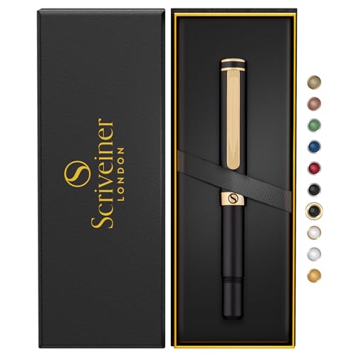 Scriveiner Schwarzer Kugelschreiber EDC Luxus Stift, toller Taschenfüller mit 24K Gold, Cooler Schreibstift, Geschenk für Mann Frau, Deutsche Schmidt Mine, Ausgefallenes Büro Designer Schreibset