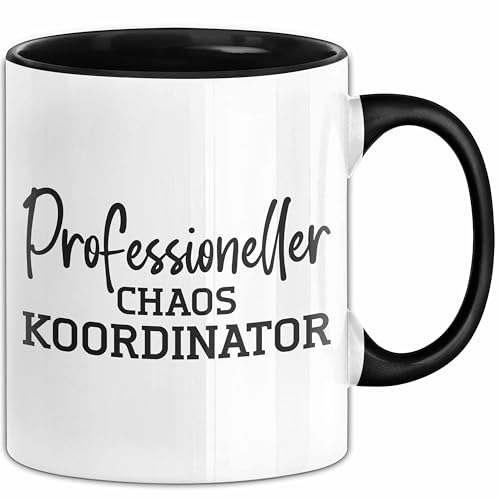 Trendation - Tasse für Chef Geschenk Professioneller Chaos Koordinator Chef Geschenkidee Lustige Kaffeetasse Vater Papa (Schwarz)