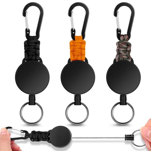 Selizo Schlüsselanhänger Ausziehbar,3 Stücke Schlüsselband Ausziehbar Ausweis JoJo mit 60cm Ausziehbar Stahlseil,Einziehbarer Schlüsselanhänger Schlüsselkette mit Karabiner (Carabiner A)