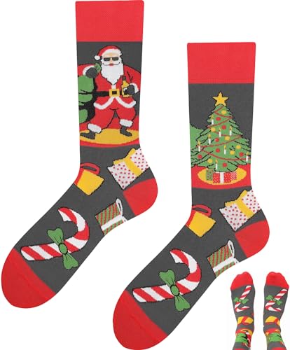 TODO Lustige Weihnachtssocken Herren 47-50, Coole Weihnachten Socken Lustig mit Santa Claus (Happy X-mas 47-50)