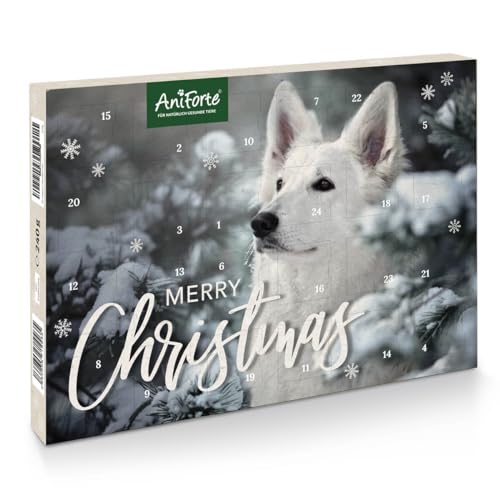 AniForte Adventskalender für Hunde 2023 - Natürliche Hundesnacks getreidefrei, Leckerli ohne Farb- & Konservierungsstoffe, Weihnachtskalender mit Zellstoff-Einlage