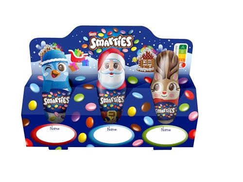 NESTLÉ SMARTIES Mini-Schoko-Weihnachtsmänner aus Milchschokolade, Hohlfigur gefüllt mit SMARTIES Mini Schokolinsen, 1er Pack (3x18.7g)