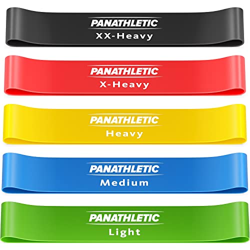 Panathletic Fitnessbänder, 5er Set – 5 Verschiedene Stärken, Übungsanleitung, eBook auf Deutsch, Tragebeutel – 5X Fitnessband, Gymnastikband, Widerstandsband