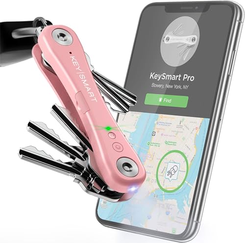 KeySmart Pro - Der kompakte Schlüsselhalter mit LED Licht & Tile Smart Technologie, lässt Sie Ihre verlorenen Schlüssel & Handys mit Bluetooth verfolgen (bis zu 10 Schlüssel, Rosa)