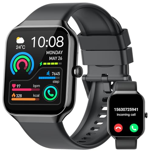 Smartwatch Damen Herren mit Telefonfunktion, 1.96' Fitnessuhr mit Herzfrequenz SpO2 Schlafmonitor Schrittzähler Uhr IP68 Wasserdicht Smart Watch mit 113+Sportmodi, Sportuhr für Android iOS-2024 Neue