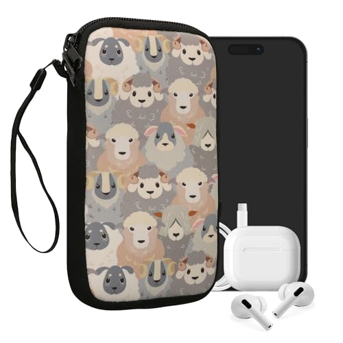 kwmobile Handytasche für Smartphones L - 6,5' - Neopren Handy Tasche Hülle Cover Case Schutzhülle - Schaf Weiß Braun Grau - 16,5 x 8,9 cm Innenmaße