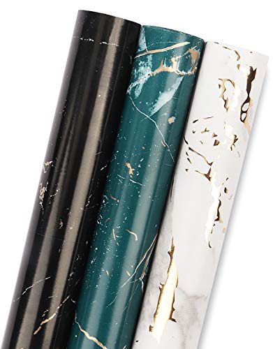 RUSPEPA Geschenkpapierpapierrolle - Mini Roll - 3 Verschiedene Marmor-Designs - 43,2 cm x 3,05 m Pro Rolle