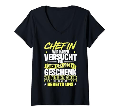 Damen Beste Chefin Abschied Geburtstag Mitarbeiter Spruch Lustig T-Shirt mit V-Ausschnitt