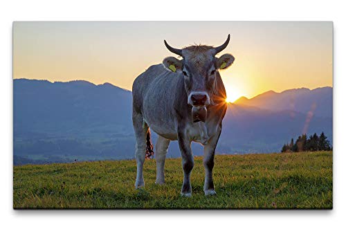 Paul Sinus Art Bilder XXL Kuh im Allgäu 120x70cm Wandbild auf Leinwand