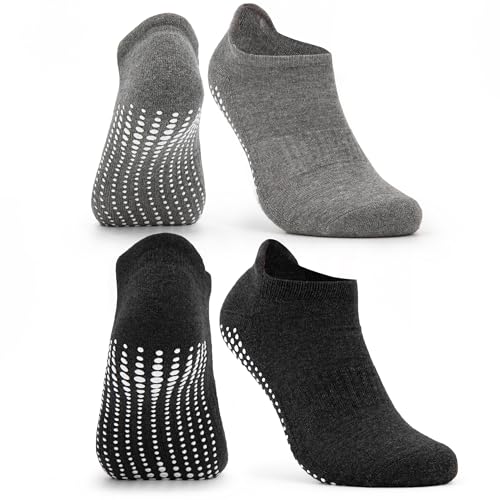 Occulto Damen & Herren Yoga Socken 2-4er Pack (Modell: Mady) 2 Paare | Schwarz-Grau 39-42