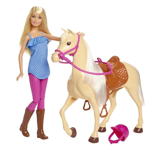 Barbie-Puppe und Pferdespielzeug, Barbie-Reitzubehör, 1 Barbie-Puppe und 1 Pferd enthalten, als Geschenk für Kinder ab 3 Jahre geeignet, FXH13