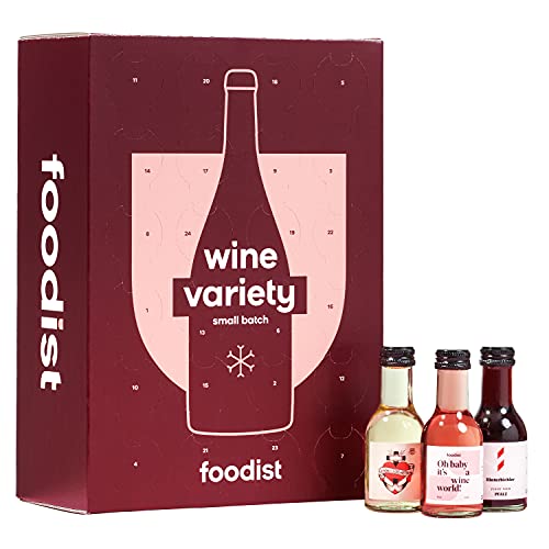 Foodist Wein Adventskalender 2022 - Mini Tasting-Flaschen (24 x 100ml) mit Alkohol als besonderes Geschenk-Set zum Probieren für erwachsene Weinliebhaber und Vino-Fans