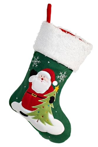 Heitmann Deco Filz-Nikolausstiefel zum Befüllen und Aufhängen - Nikolaus-Strumpf - Grün mit weihnachtlicher Stickerei