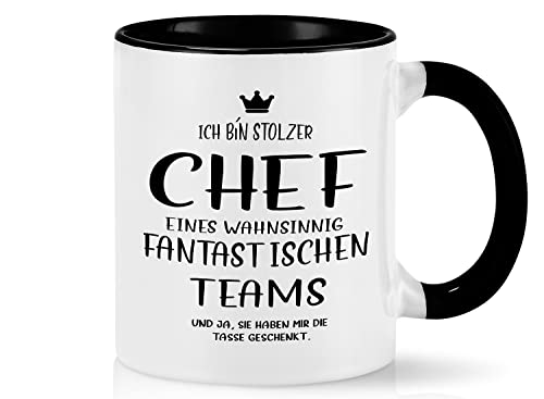 Joymaking Tasse mit Spruch - Ich bin stolzer Chef eines wahnsinnig fantastischen Teams - bester Chef Geschenk Kaffe Tasse für Chef Geburtstag, Abschied Teetasse