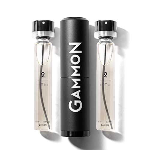 GAMMON Parfum Starter-Set 2 (2x20 ml), das würzig-süße BLACK SUIT Herren Parfum, langanhaltender Duft für Männer mit 20 Prozent Parfum-Öl, inklusive hochwertigem Aluminium Suit