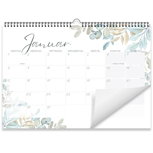 Kalender 2024 Wandkalender (Monatskalender im A4 Querformat) - Monatskalender 2024 für das ganze Jahr von Januar bis Dezember mit Ferienübersicht - Ideal als Paarkalender oder Familienplaner