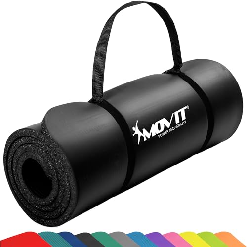 MOVIT Gymnastikmatte, hautfreundlich und phthalatfrei, in 3 Größen und 12 Farben - Auswahl: 190cm x 60cm x 1,5cm in schwarz