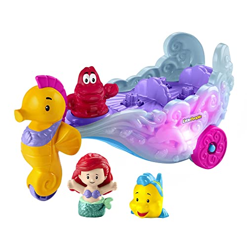 Fisher-Price Little People Kleinkinder-Spielset mit Disney Prinzessin Arielle- und Fabius-Figuren sowie Kutsche mit Musik und Lichtern - HMX83