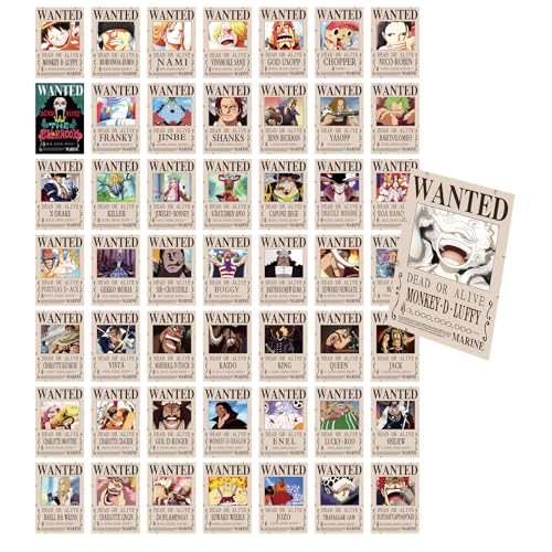 50 Stück Pirates Wanted Posters, 4 x 6 Zoll, Wandkunst, Zuhause, Schlafzimmer, Dekor, Wandcollage, geeignet für Anime-Fans, Geschenk, Jungen, Mädchen, Raumdekoration