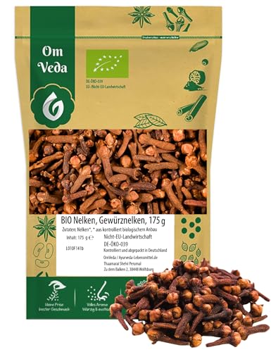 BIO Nelken Gewürznelken ganz 175g | Nelken Gewürz Gewürze | Handverlesen Getrocknet | Kochen Backen | Organic Bio-Qualität DE-ÖKO-039 | Cloves Whole | OmVeda