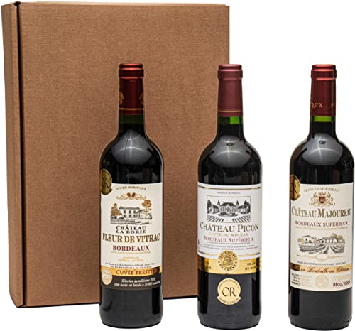 Geschenkset Bordeaux | 3 hochwertige französische Rotweine aus Bordeaux mit Goldmedaillen-Prämierung trocken