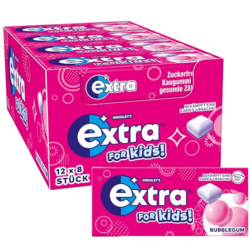 Extra For Kids, Zuckerfreier Kaugummi für Kinder, Multipack mit 12x8 Dragees, Für frischen Atem