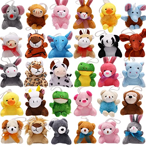YeoNational&Toys Püschtier Kuscheltier 32 Stück kleine Tiere Schlüsselanhänger Kinderparty Spielzeug Set Geschenk für Jungen Mädchen Kinder Baby