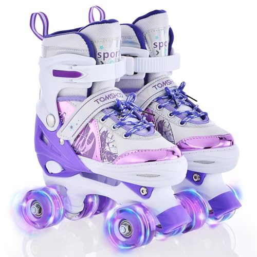 TOMSHOO Rollschuhe Kinder, Roller Skates mit 4 Größen Verstellbar, LED Rädern, Mehrere Größenoptionen, für Weihnachts und Geburtstags Geschenke
