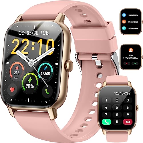 Smartwatch für Damen Herren, 1,85 Zoll Touchscreen mit Bluetooth Anrufe, IP68 Wasserdicht Fitnessuhr mit Herzfrequenzmonitor Schlafmonitor Schrittzähler, Sportuhr für iOS Android, Roségold