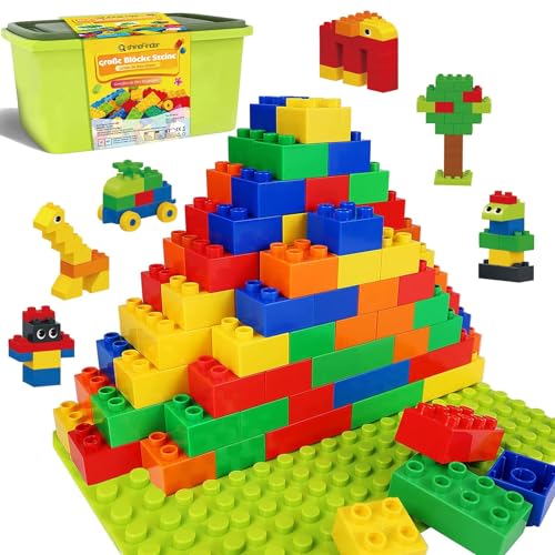 shineFinder Großen bausteine Kompatibel mit duplo bausteine, Großen bausteine Set, Bausteinen für Kleinkinder ab 3 Jahren mit Steinebox, Set für Kreatives Spielen, Lernspielzeug