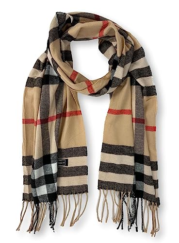 KARMA.DIEM Karierter Schal - Angenehm Weich - Schal kariert für Damen und Herren - Perfekt für Herbst und Winter 35x180cm (beige)