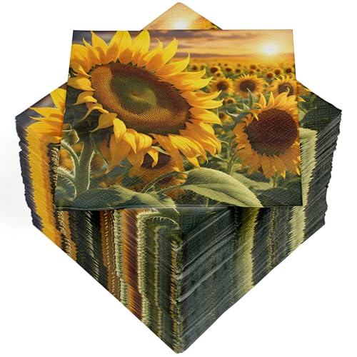 HEKU 100 Servietten, 3-lagig, 33x33cm, Sonnenblumen I Saugstark und praktisch verpackt I Breite Auswahl I Ideal für besondere Anlässe