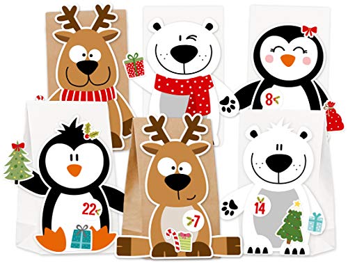 KuschelICH Adventskalender zum Befüllen Eisbär Rentier Pinguin - mit Stickern zum Gestalten und selber Basteln - wiederverwendbar (X-Mas-Friends)