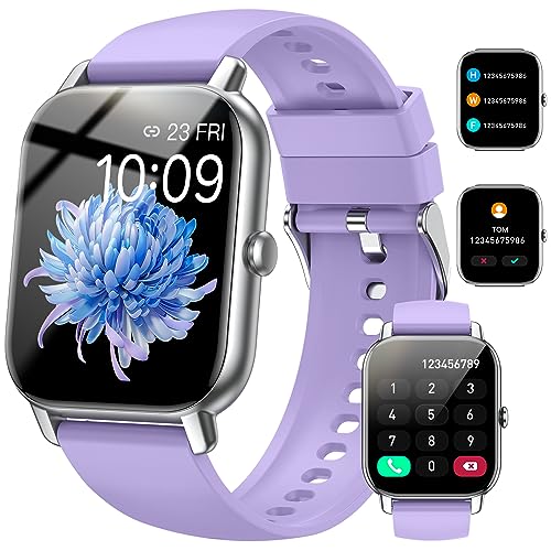 Nerunsa Smartwatch für Damen Herren, 1,85 Zoll Touchscreen Smart Watch mit Anrufe, IP68 Wasserdicht Fitnessuhr mit Herzfrequenzmonitor Schlafmonitor Schrittzähler, Sportuhr für iOS Android, Lilac