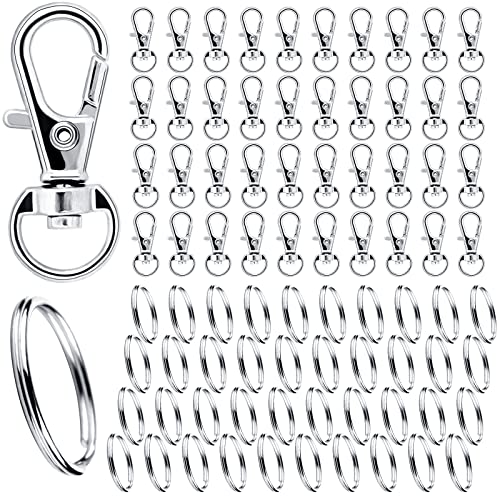 Schlüsselring Edelstahl Klein 80Stk Karabiner Schlüsselanhänger Basteln Selber Machen Ringe Karabinerhaken mit Drehgelenk(Silber)