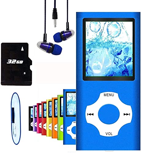 Hotechs MP3-Player/MP4-Player, MP3-Player mit 32 GB Speicherkarte, schlankes Design, digitales LCD-Display, 4,6 cm (1,8 Zoll) Display, FM-Radio (Blau)