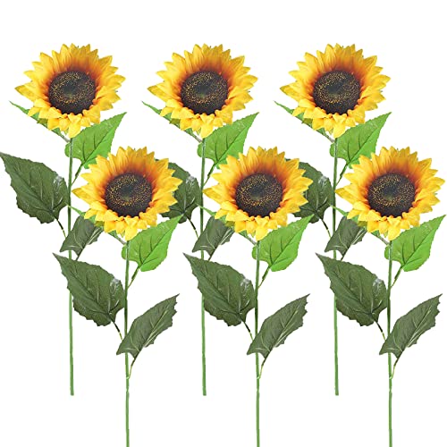 SLFYEE 6pcs 62cm Künstliche Sonnenblumen Kunstblumen Sunflowers Seidenblumen Sonnenblume Deko Lange Stiele für Grab Balkon Friedhof Garten Hochzeit Party Hause